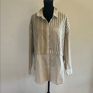 Madewell Beige and White Striped Button-Down Oversized Shirt. Convertible.